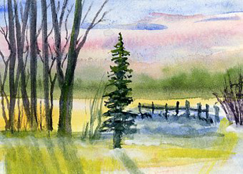 Sunset Lake  Audrey J Wilde Wausau WI watercolor
